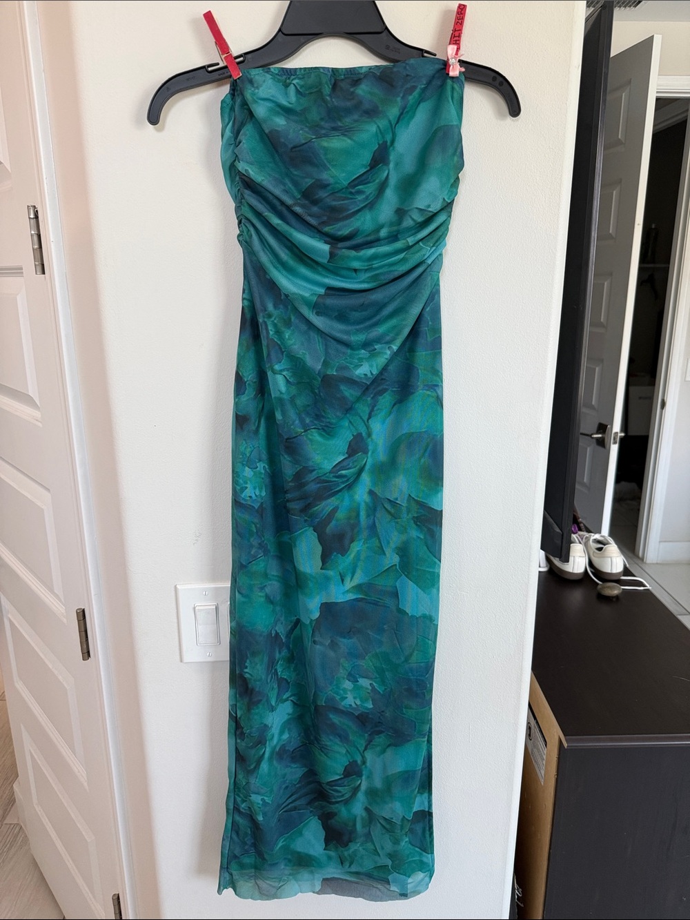 SHEIN Teal & Emerald Strapless Printed Maxi Dress